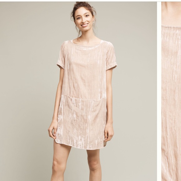 Anthropologie Dresses & Skirts - Anthropologie Floreat Champagne Crinkled Velvet Tunic Shift Dress Size XS